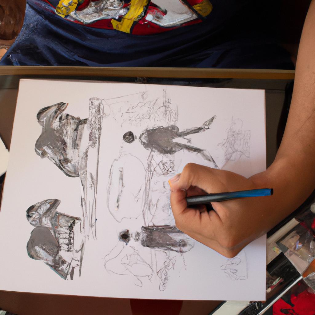 Man drawing comic book illustrations