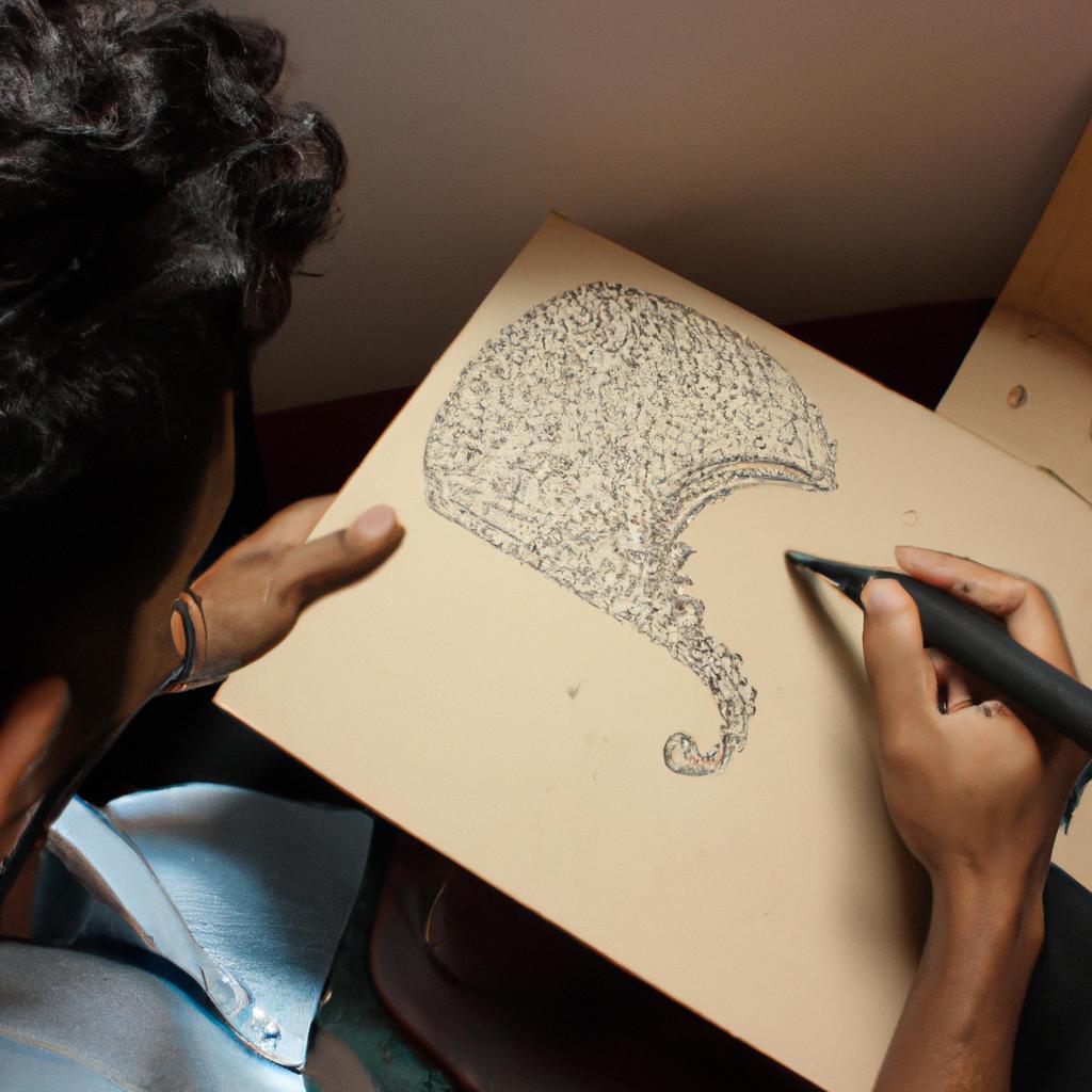 Man drawing intricate detailed artwork